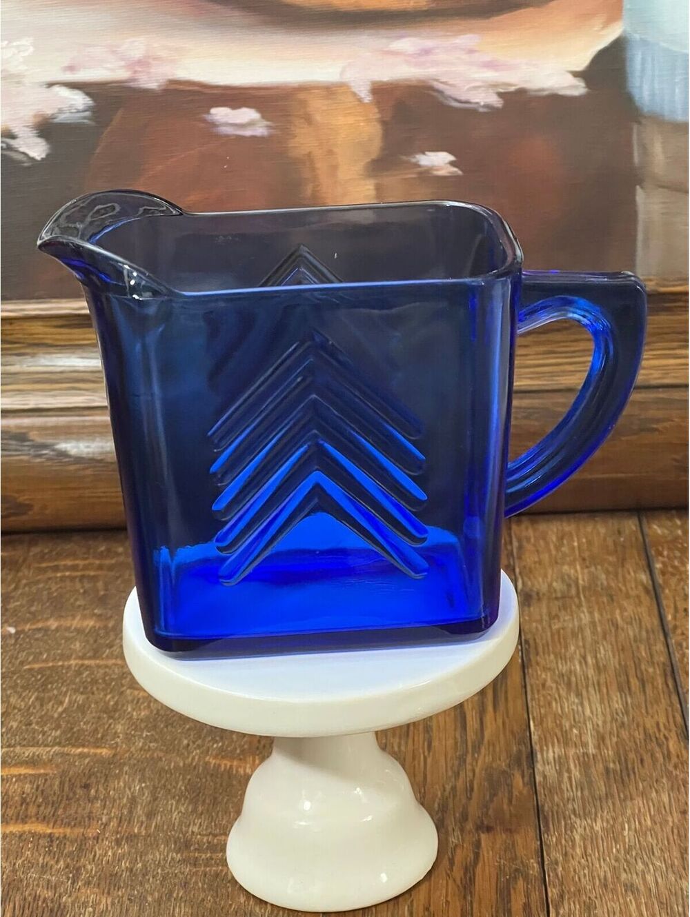 1930’s Hazel Atlas 4 in tall pitcher cobalt blue glass